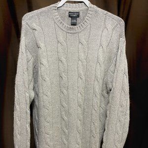 Tashia London Women’s Cashmere Sweater, Sz L, Gray, Cable Knit, Nepal